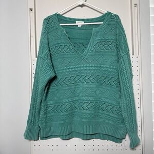Sundance Catalog Rita Easy‎ Cable Knit Sweater in Spring Green Sz Large Chunky